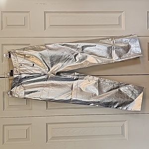 Express metallic silver straight leg pants